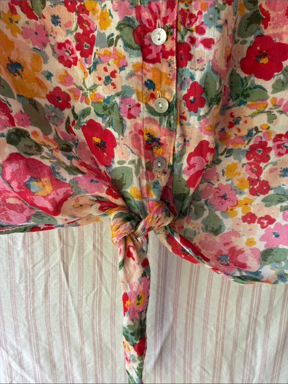Natural Life: Floral Tie-Front Sleeveless Button-Up Top - Pink Multi - Picture 4 of 9
